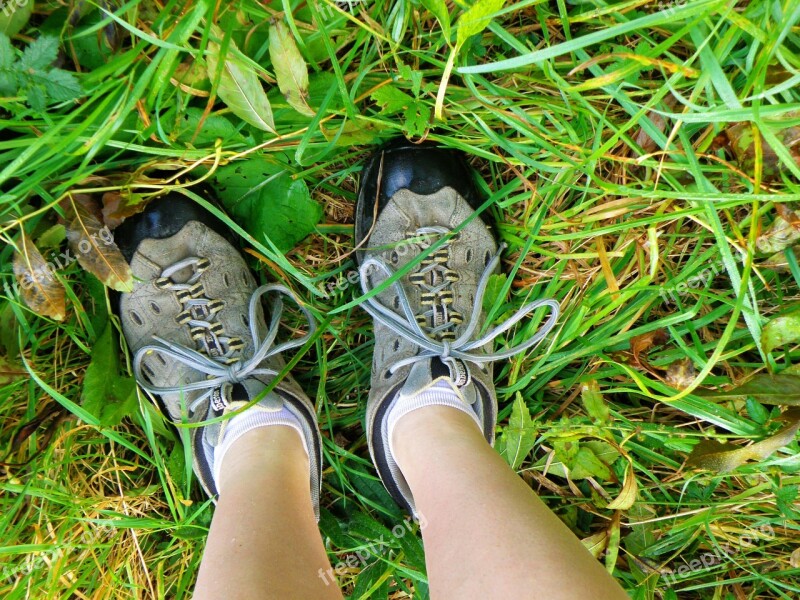 Boots Hiking Boots Grass Travel Track