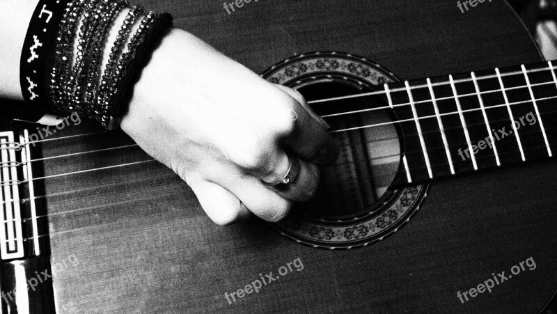 Black White Hand Guitar Music Woman