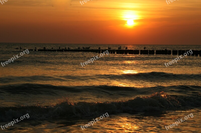 Sunset Beach Silhouette Evening Romantic