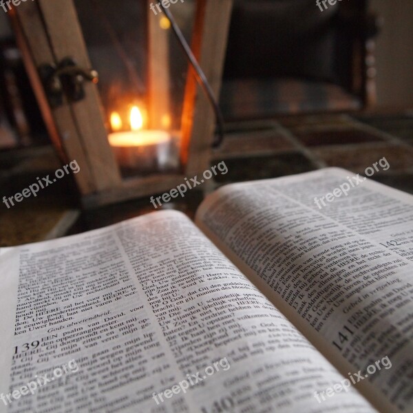 Bible Open Book Lantern Candle Light