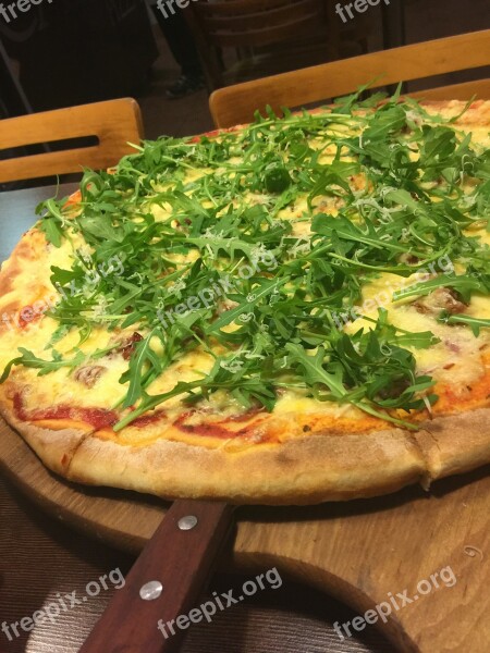 Pizza Arugula Dish Dinner Tasty