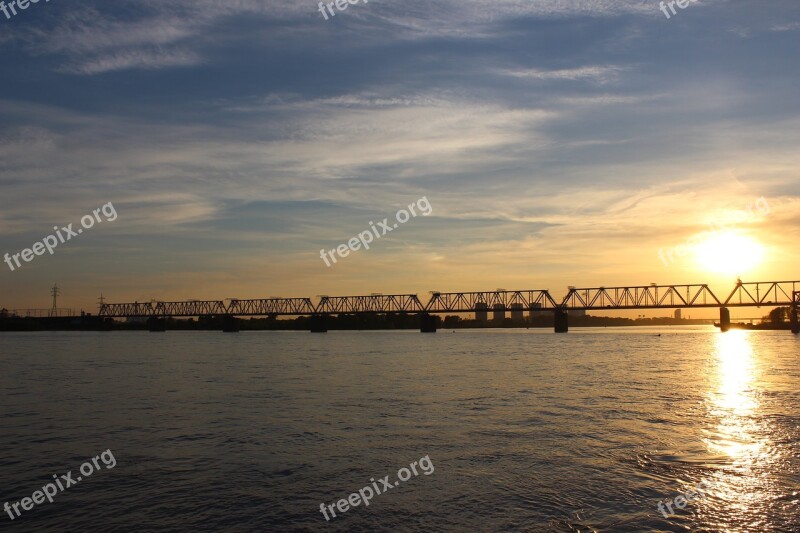 Novosibirsk Ob Railway Bridge Sunset