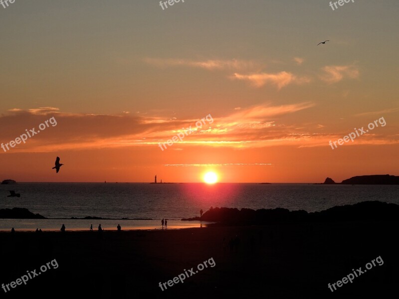 Sunset Silhouette Britain Saint Malo Free Photos