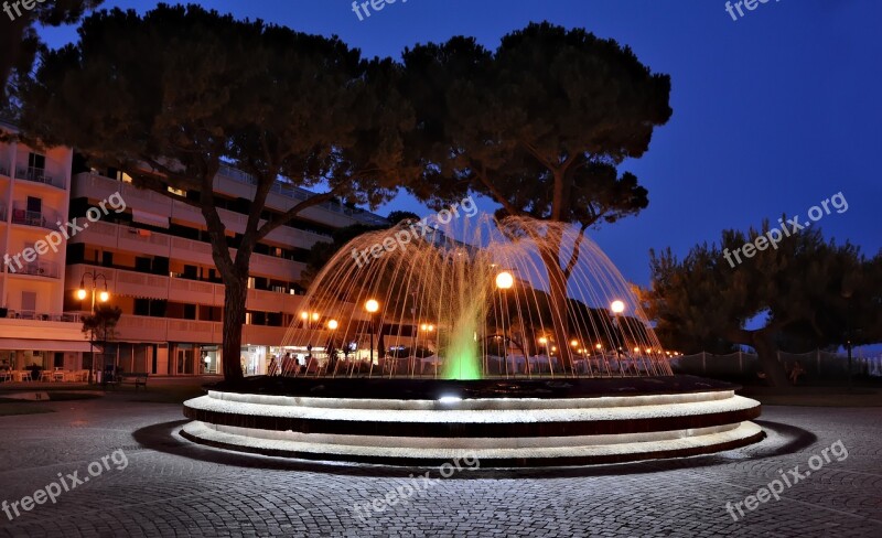 Fountain Night Evening City In The Evening