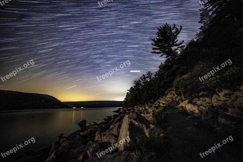 Star Trails Landscape Lake Water Sky