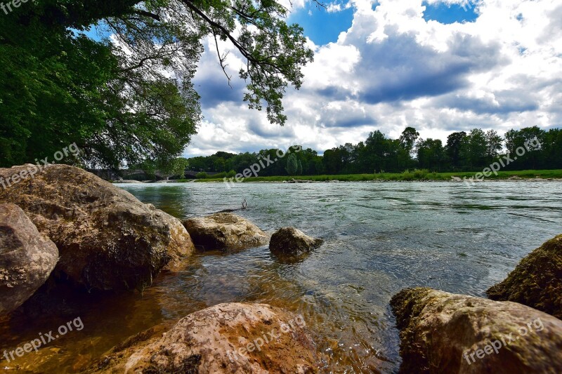 Munich River Waters Landscape Clouds