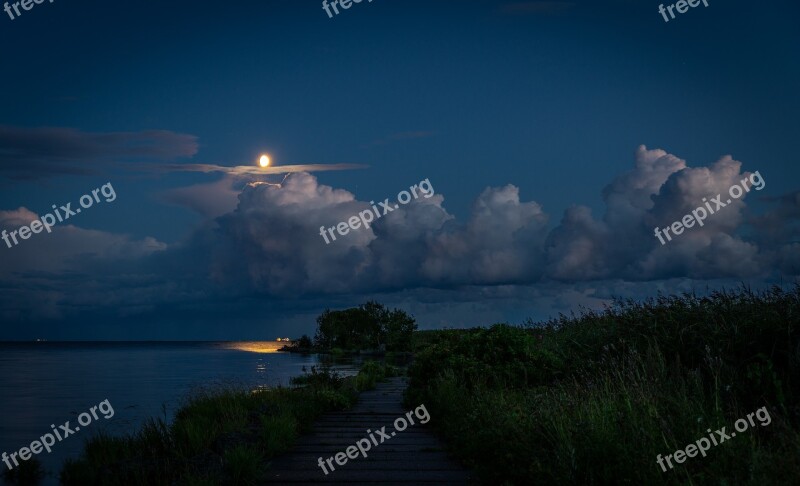 Night Landscape Night Landscape Moon Sky