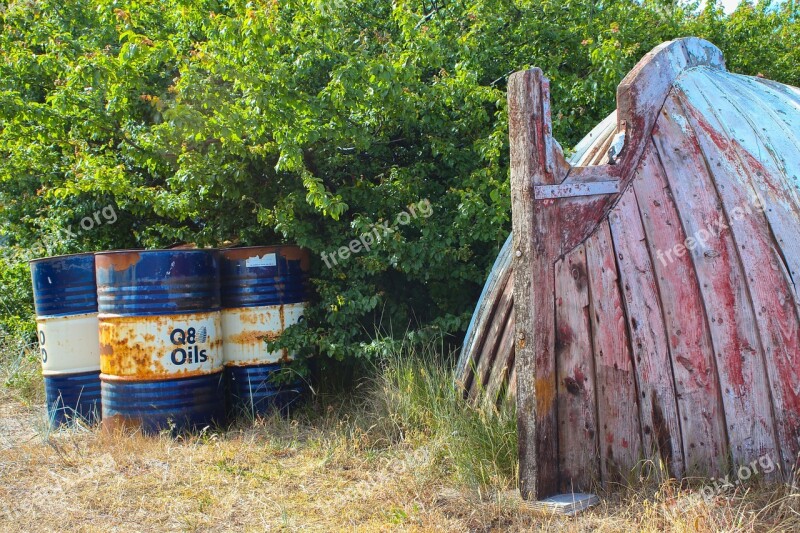 Fishing Boat Wreck Oil Barrel Pollution Free Photos