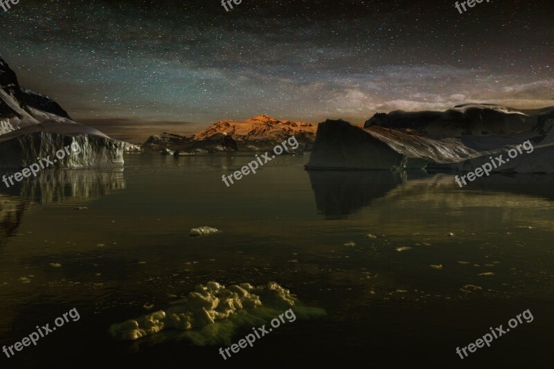 Starry Sky Icebergs Antarctica Ice Iceberg