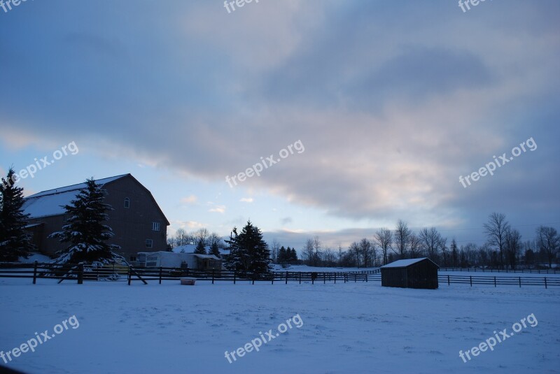 Farm Barn Winter Horses Countryside