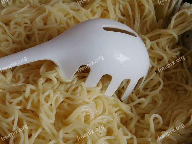 Spagetti Noodles Eat Yellow Lunch