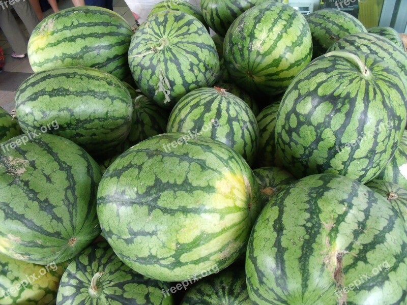 Watermelons Pile Fresh Ripe Market