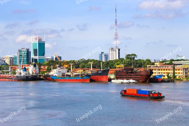 Bason Vietnam Saigon Ships Boat