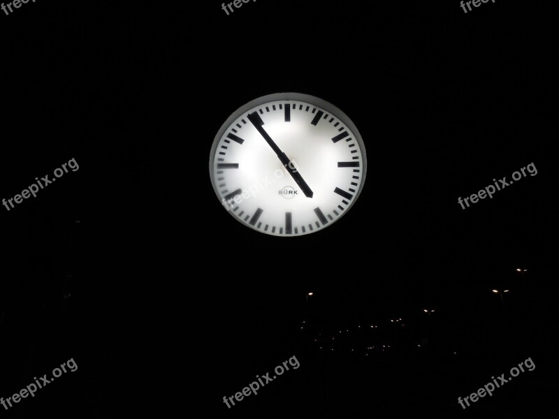 Clock Time Clock Face Night Railway Station