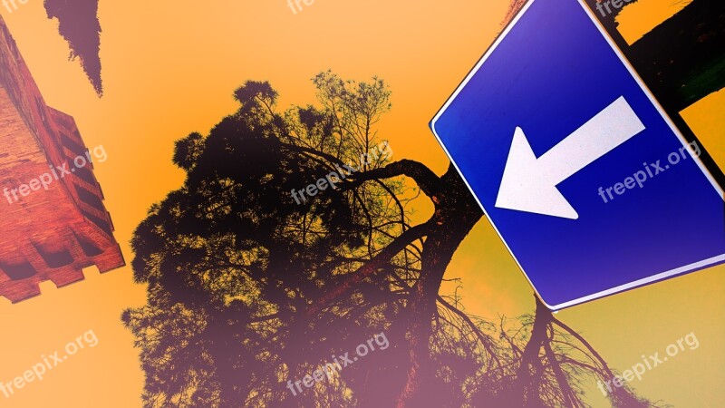 Roadsign Arrow One Way Color Splash Blue Orange