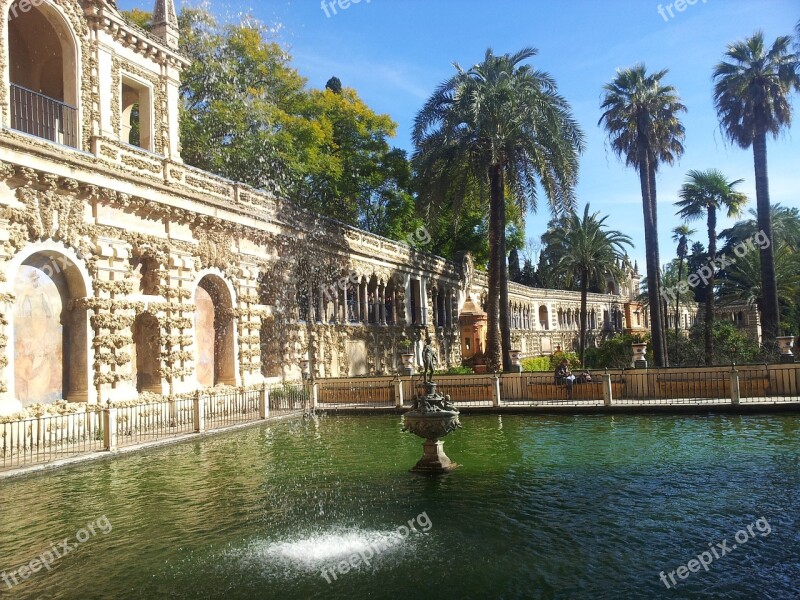 Alcazar Seville Andalusia Lake Fountain