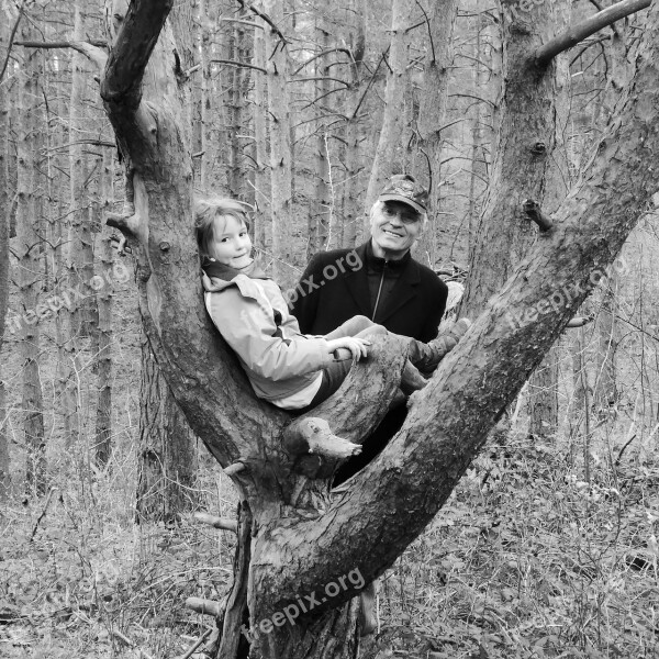 Father Child Forest Tree Outing Climbing