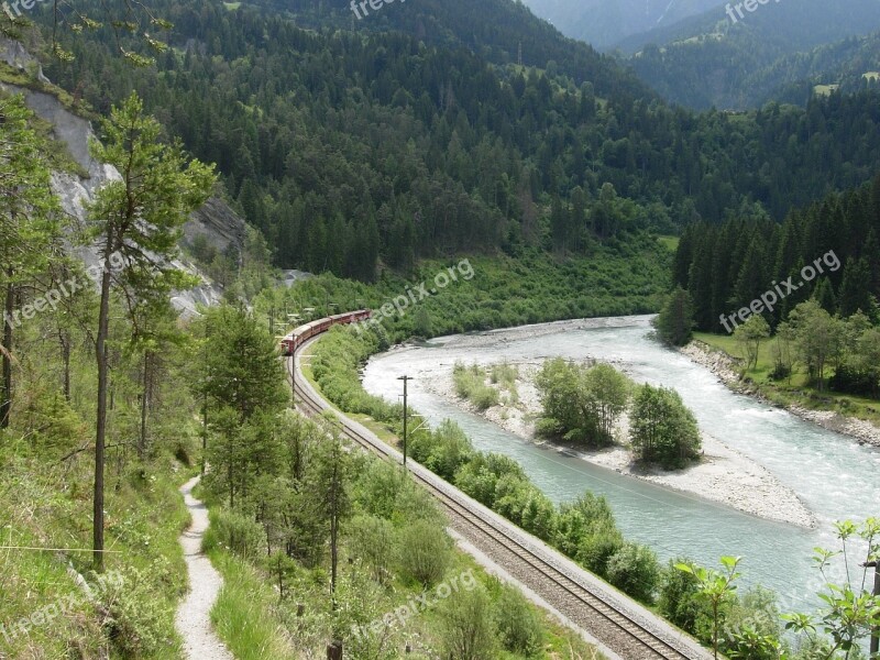 Graubünden Train Landscape River Valley