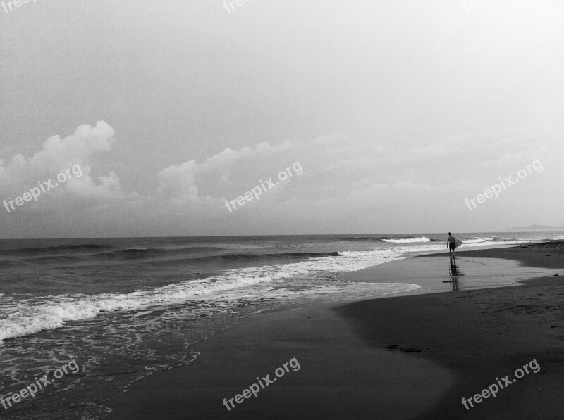 Ocean Surfer Black And White Beach Water