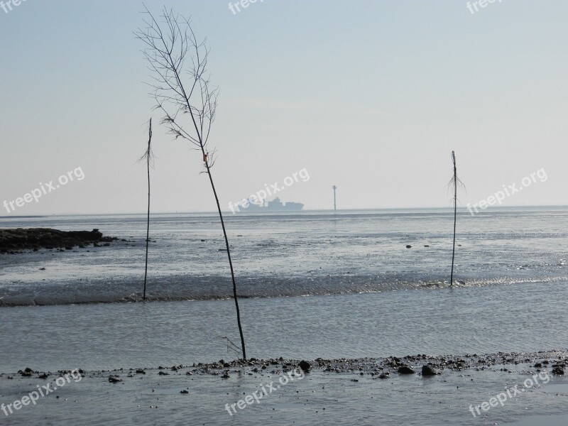 Germany Wadden Sea Wremen Ebb Ship