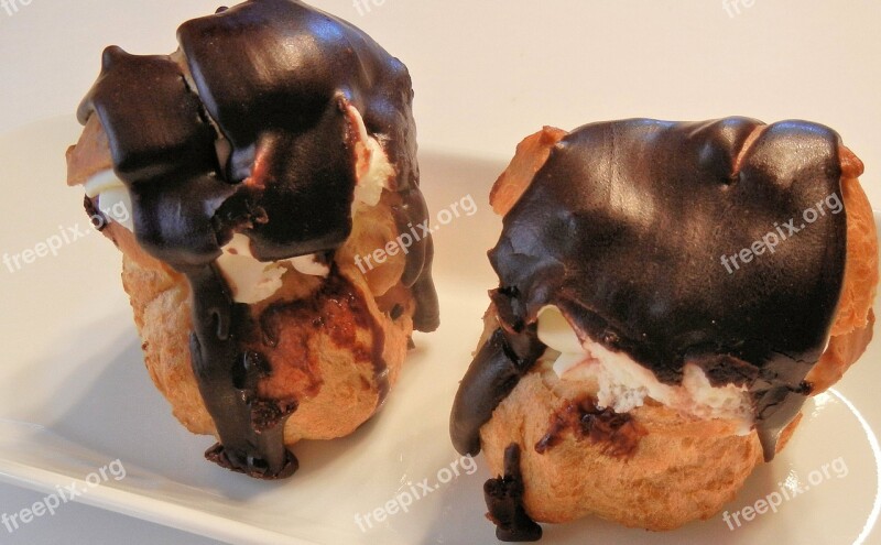 Chocolate Cream Puff Whipped Cream Pastry Food Dessert