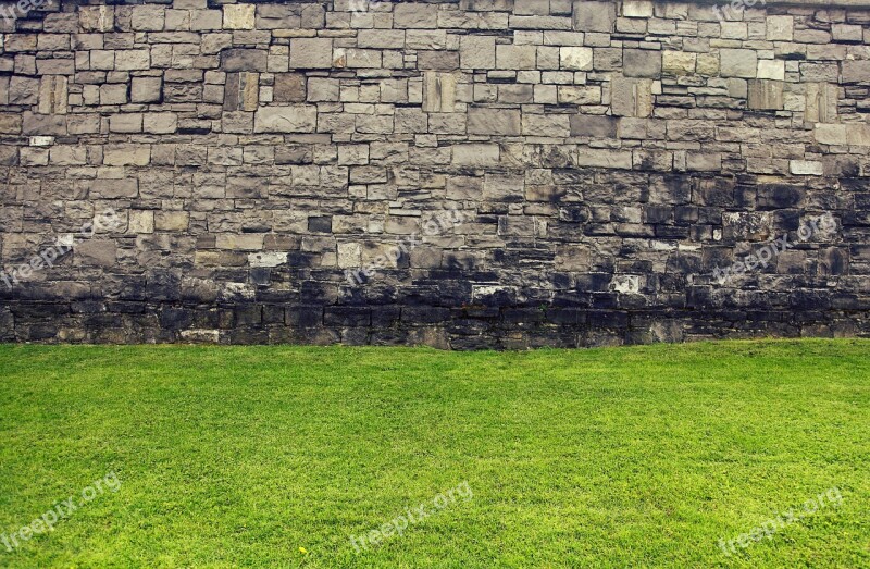 Wall Old Wall Grass Green Lawn