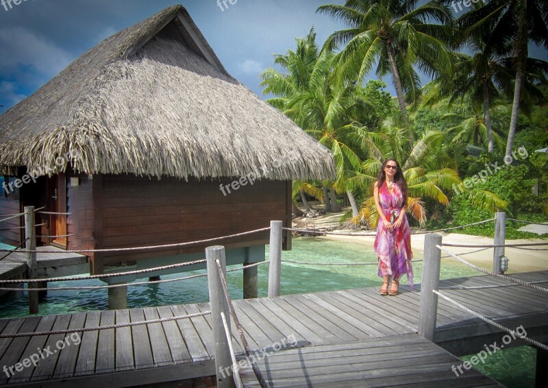 Bora-bora Over Water Bungalow Island South Pacific Woman