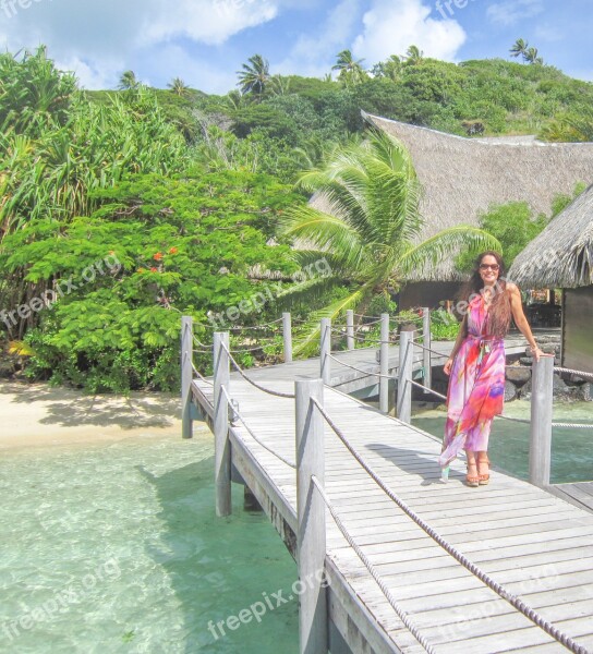 Bora-bora Woman Ocean Travel Polynesia