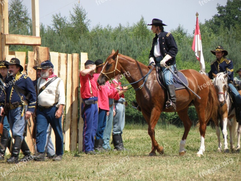 Battle Re-enactment Cowboy Cavalry Horses Western