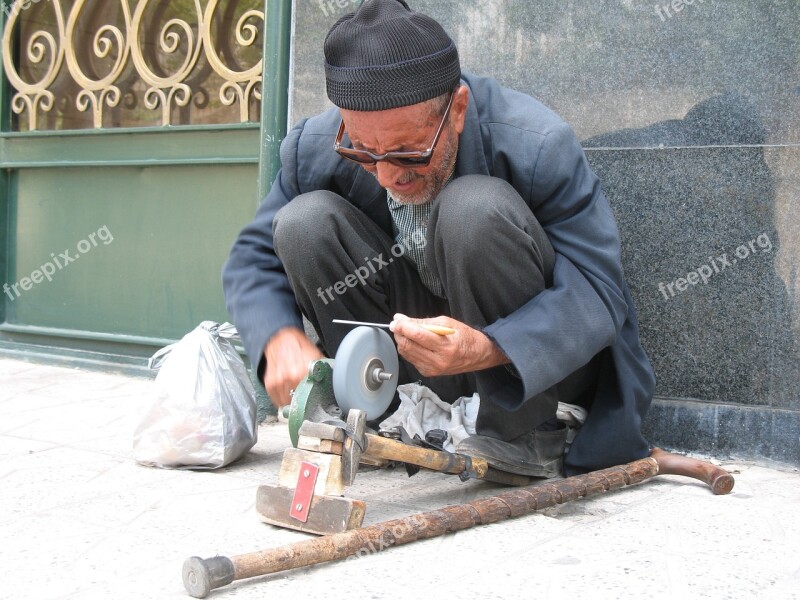 Working Old Man Glasses Sharp Knife