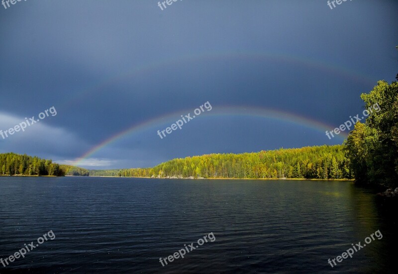 Rainbow Rain Lake Sunshine Summer