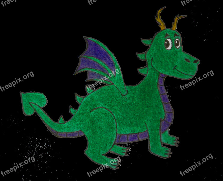 Dragon Green Blue Draw Pencil