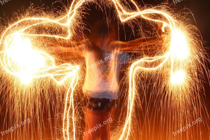 Sparkler Light Night Glowing Girl