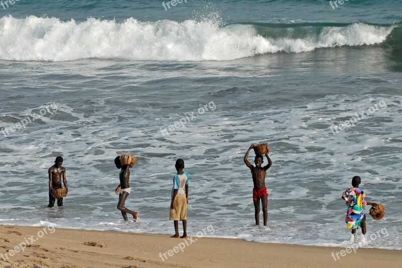 Ghana Children Surf Sea Water