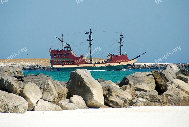 Boat Ocean Sea Water Rocks