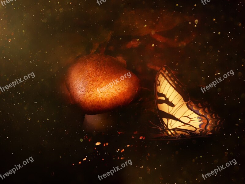 Forest Forest Floor Mushroom Brown Butterfly