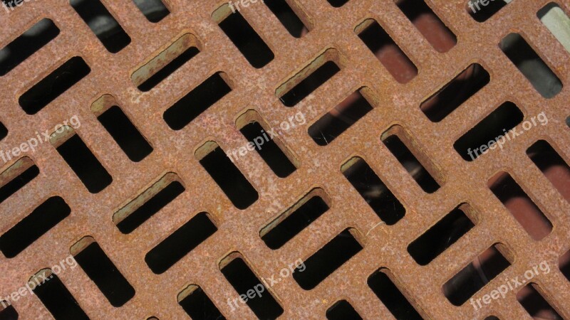 Rust Manhole Cover Squares Rectangles Rusty Red