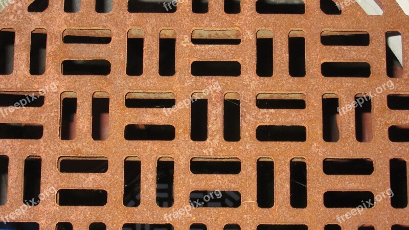 Rust Manhole Cover Squares Rectangles Rusty Red