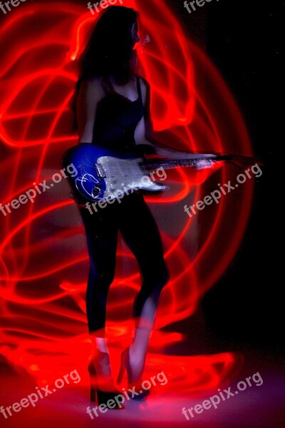 Rock Guitar Woman Neon Sexy