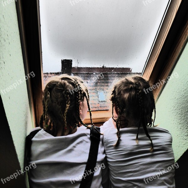 Children Rainy Weather Roof Windows Outlook Snuggle