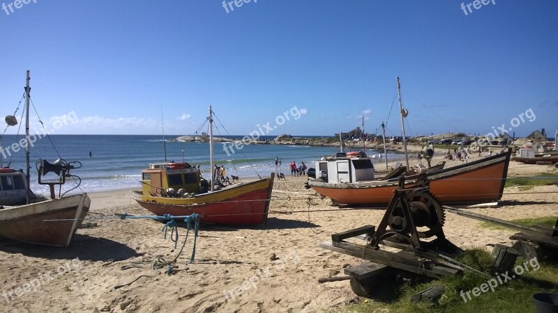 Boats Beach Uruguay Punta Del Diablo Free Photos