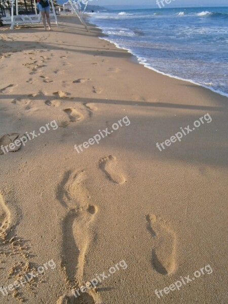 Bulgaria Sea Sand Beach Footprint In The Sand