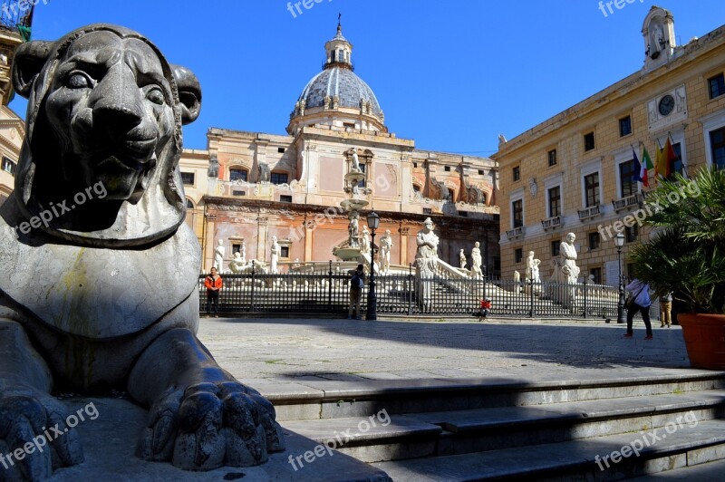 Palermo Fontana Fountain Praetorian Sicily Free Photos