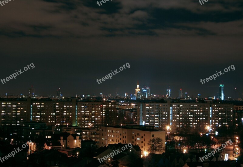 Warsaw Poland City Panorama Night