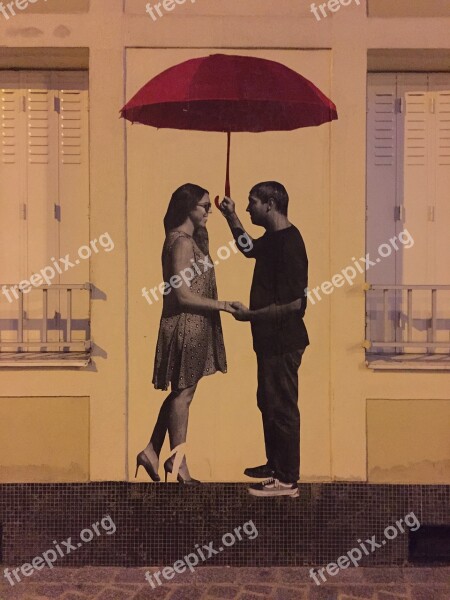 Umbrella Couple People Tag Street