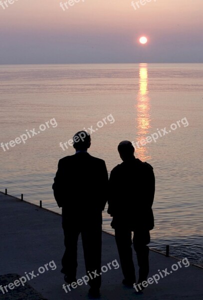 Men Silhouettes Sunset Leaders World