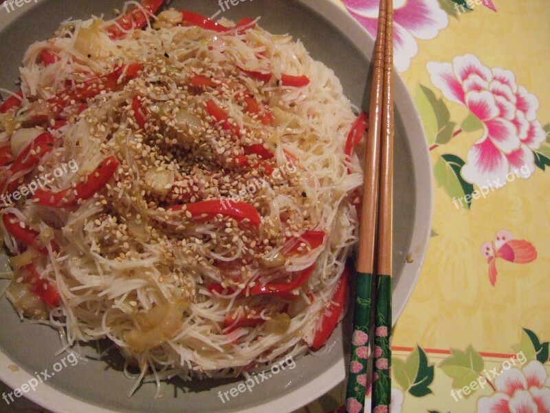 Rice Noodles Peppers Sesame Free Photos