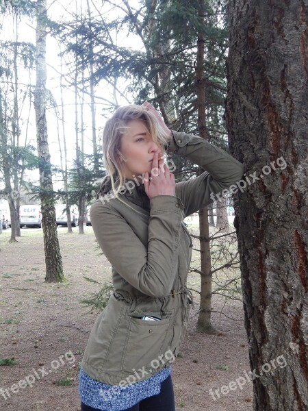 Park Trees Cigarette Girl Friend