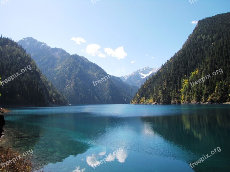 Jiuzhaigou Clear Water Blue Sky Lake Mountain