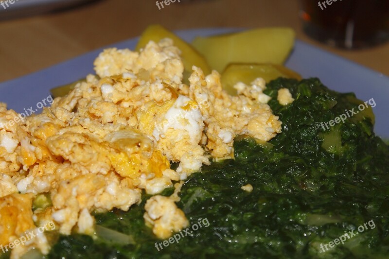 Spinach Scrambled Eggs Potatoes Eat Food